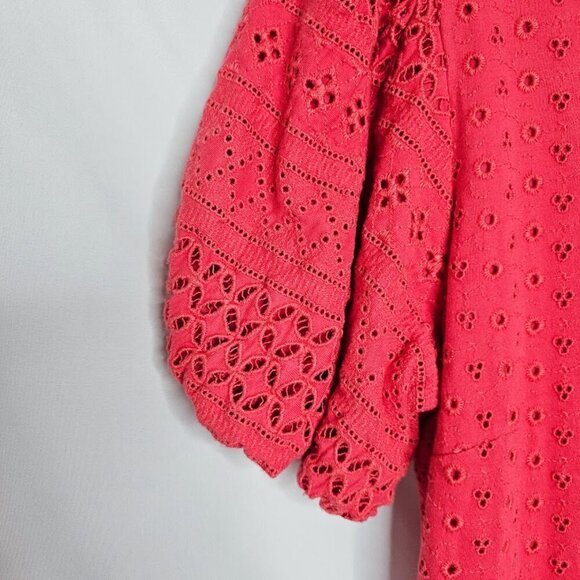 FREE PEOPLE Apricot Rose Mini Dress STRAWBERRY SPRITZ PINK size L Puff Sleeve - Picture 6 of 10